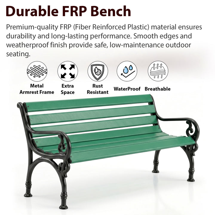 Brin Cast Iron 3 Seater FRP Garden Bench for Outdoor Park - (Black + Green)