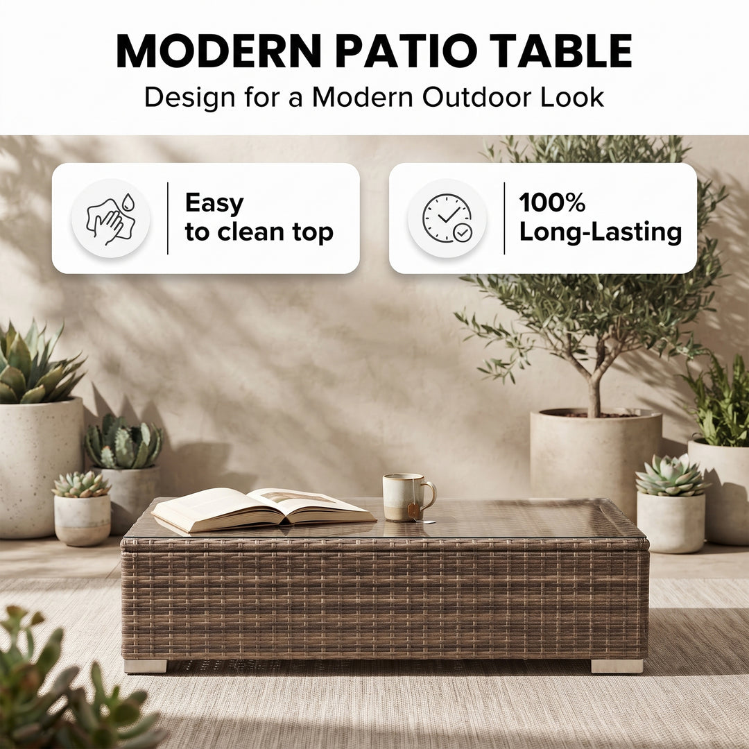 Noelia Outdoor Sofa Set 3 Seater , 2 Single seater and 1 Center Table (Brown + Cream)