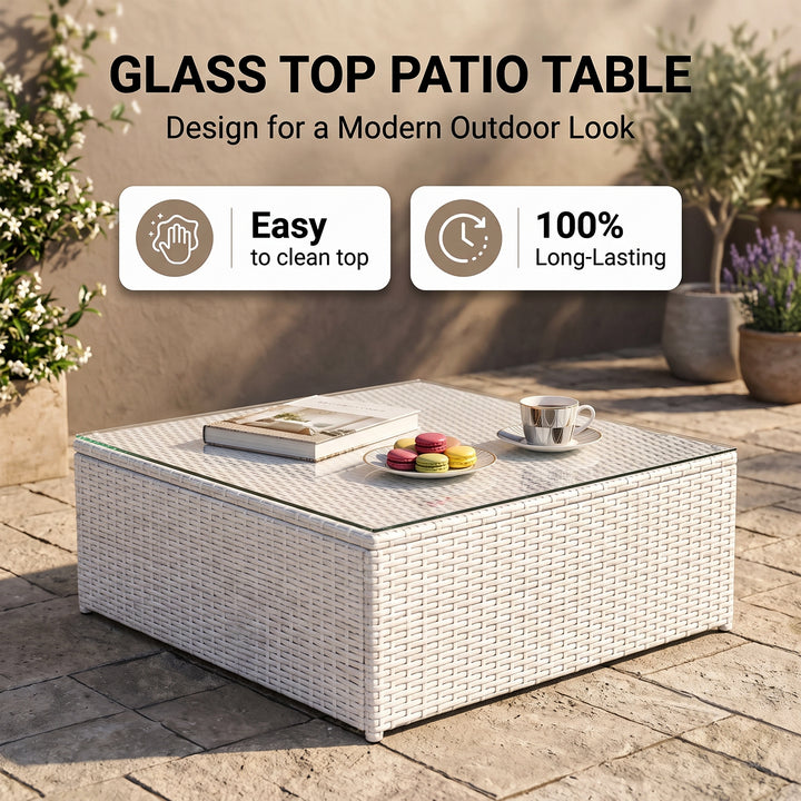 Ferri Outdoor Patio Sofa Set 6 Seater , 1 Footstool , 1 Side table and 1 Center Table (White)