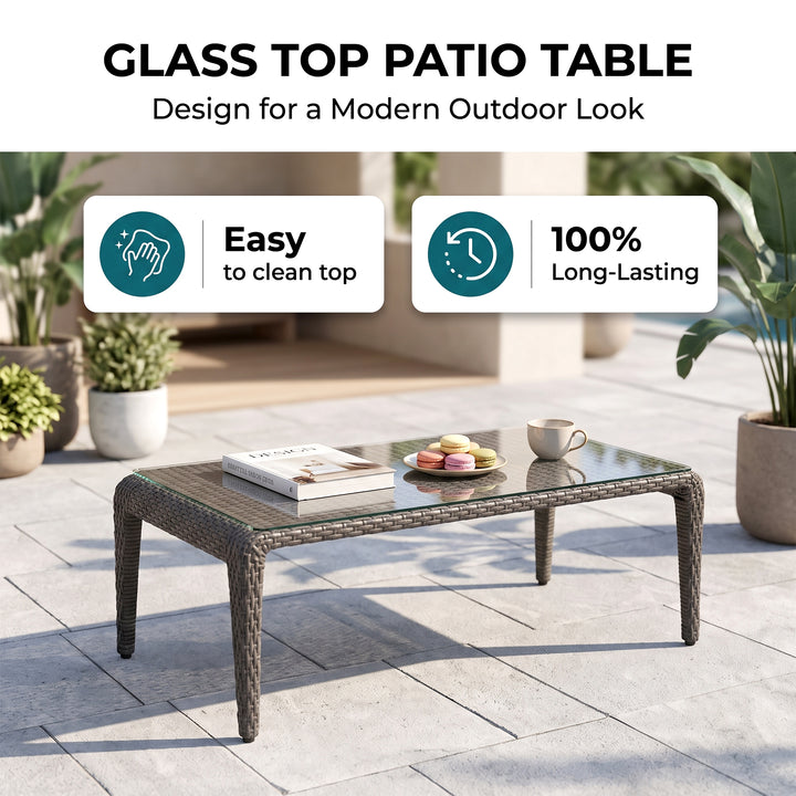 Bart Outdoor Garden Balcony Sofa Set  3 Seater , 2 Seater ,2 Single Seater and 1 Center Table With 1 Side Table and 1 Ottoman Set (Grey)