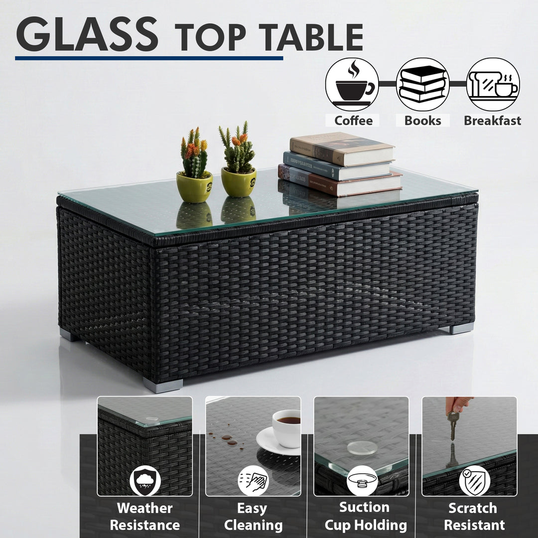 Vibo Outdoor Garden Balcony Sofa Set 3 Seater, 2 Single seater, 2 Ottoman and 1 Center Table Conversation Set (Black)