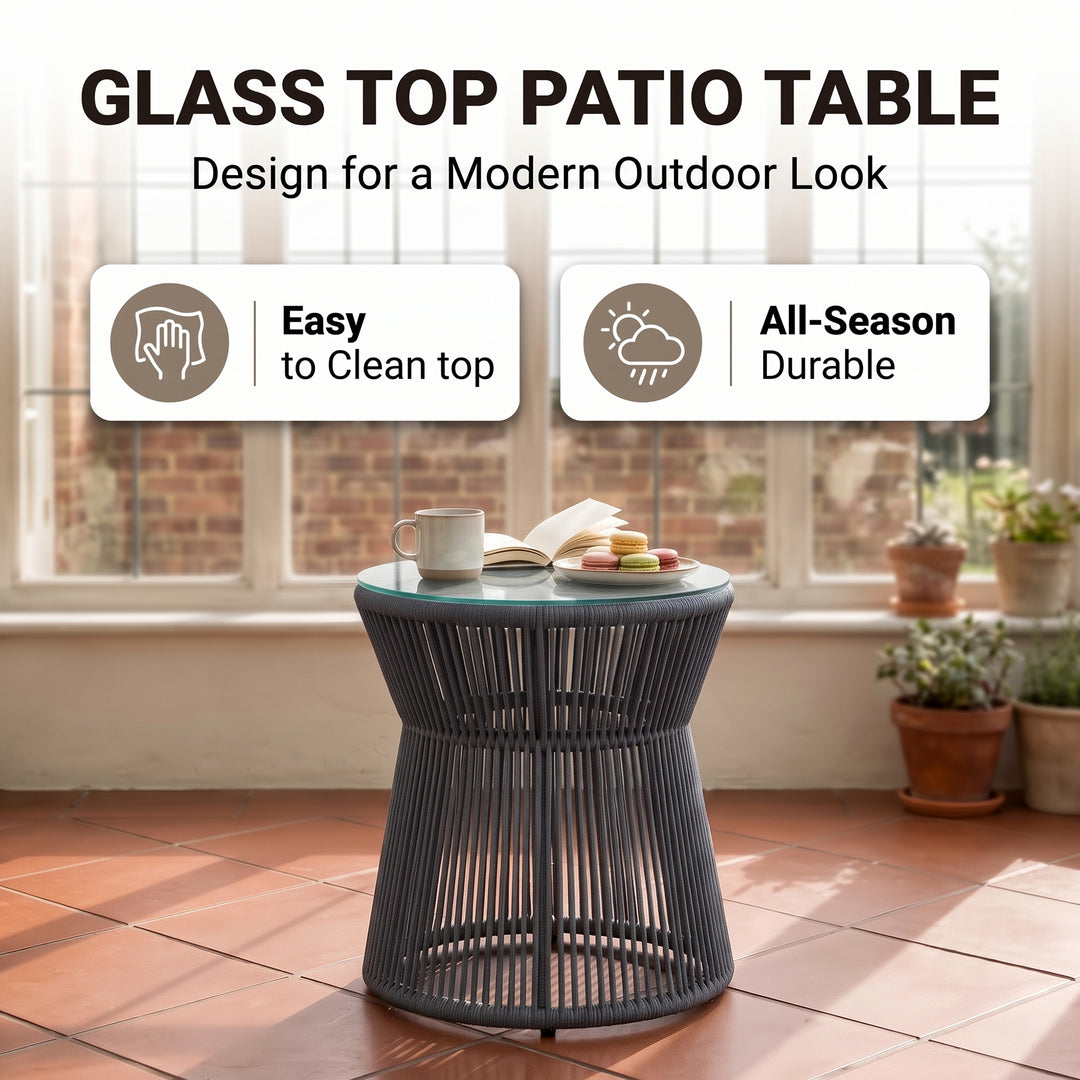 Aid Outdoor Patio Seating Set Single Chair and 1 Side Table Set (Grey) Braided & Rope