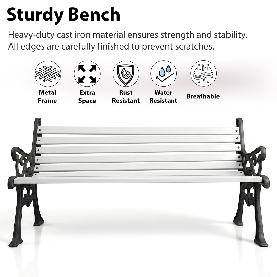 Valor Cast Iron 3 Seater Garden Bench for Outdoor Park - (Black + White)