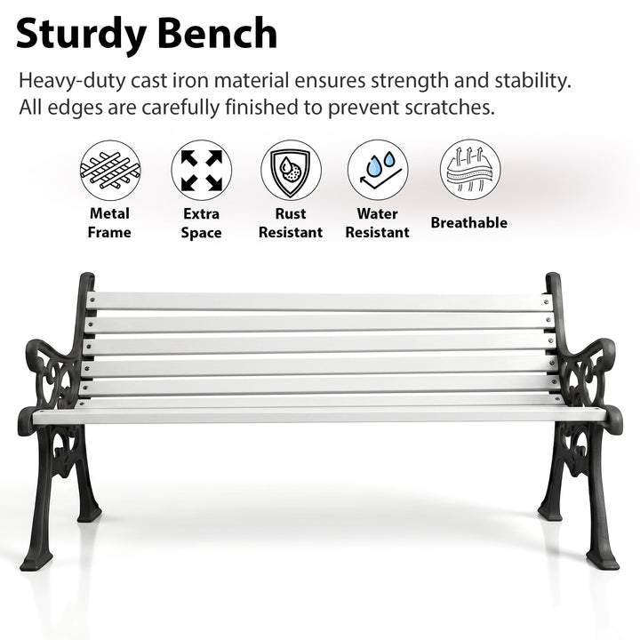Valor Cast Iron 3 Seater Garden Bench for Outdoor Park - (Black + White)