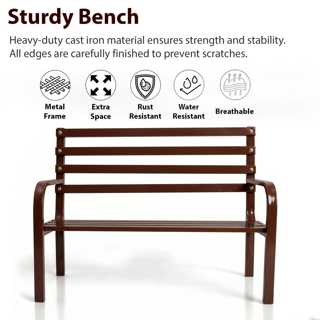 Nuevo Metal 2 Seater Garden Bench Outdoor Park - (Brown)