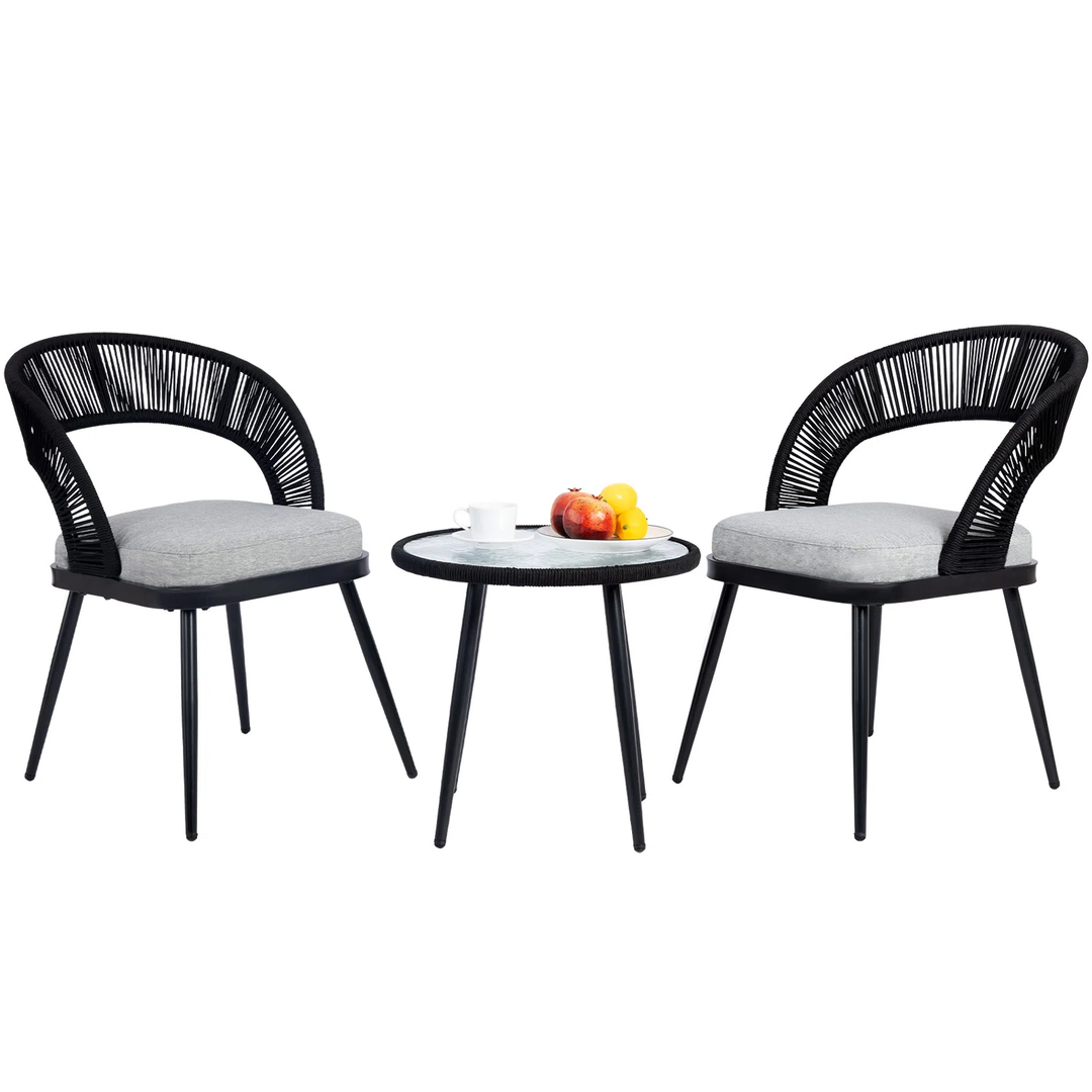 Espinal Outdoor Patio Seating Set 2 Chairs and 1 Table Set Braided & Rope