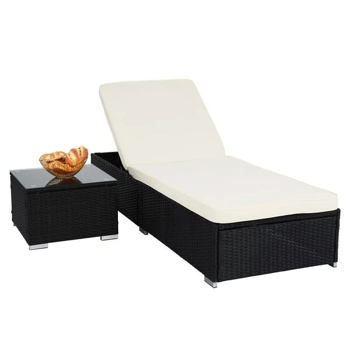 Gaston Outdoor Swimming Poolside Lounger With  1 Side Table (Black + White)