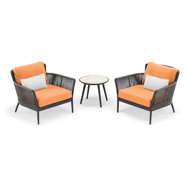 Tito Outdoor Patio Seating Set 2 Chairs and 1 Table Set (ORANGE) Braided & Rope