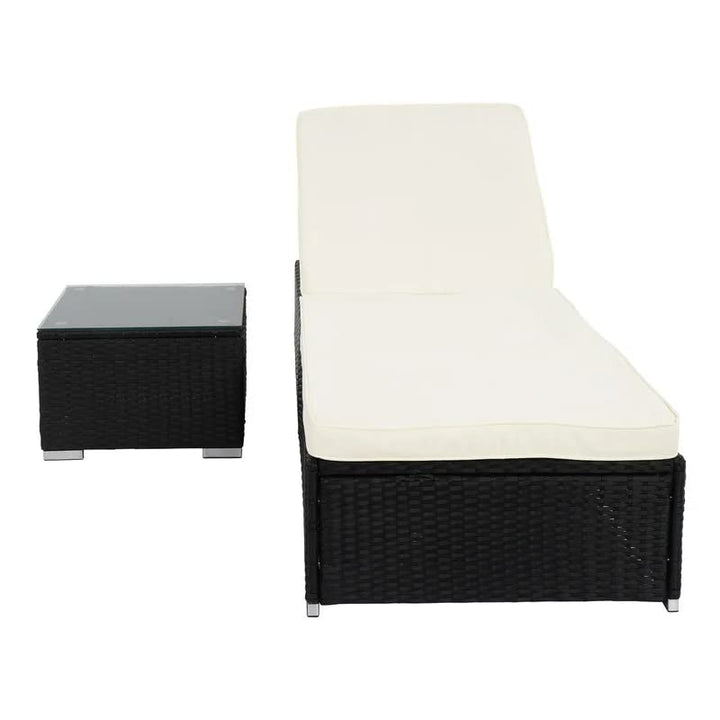Gaston Outdoor Swimming Poolside Lounger With  1 Side Table (Black + White)