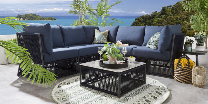 Bustillo Outdoor Sofa Set 5 Seater and 1 Center Table Set (Blue) Braided & Rope