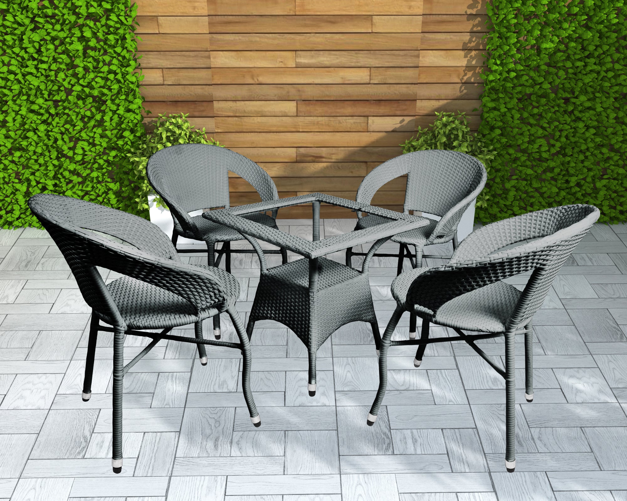 Molix Outdoor Patio Seating Set 4 Chairs and 1 Table Set (Silver)