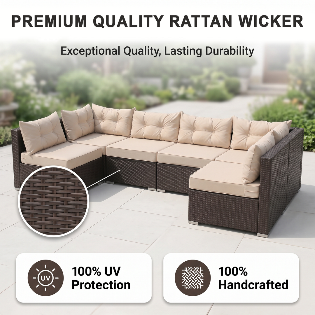 Zullo Outdoor Sofa Set 4 Seater, 2 Single seater and 1 Center Table (Black)