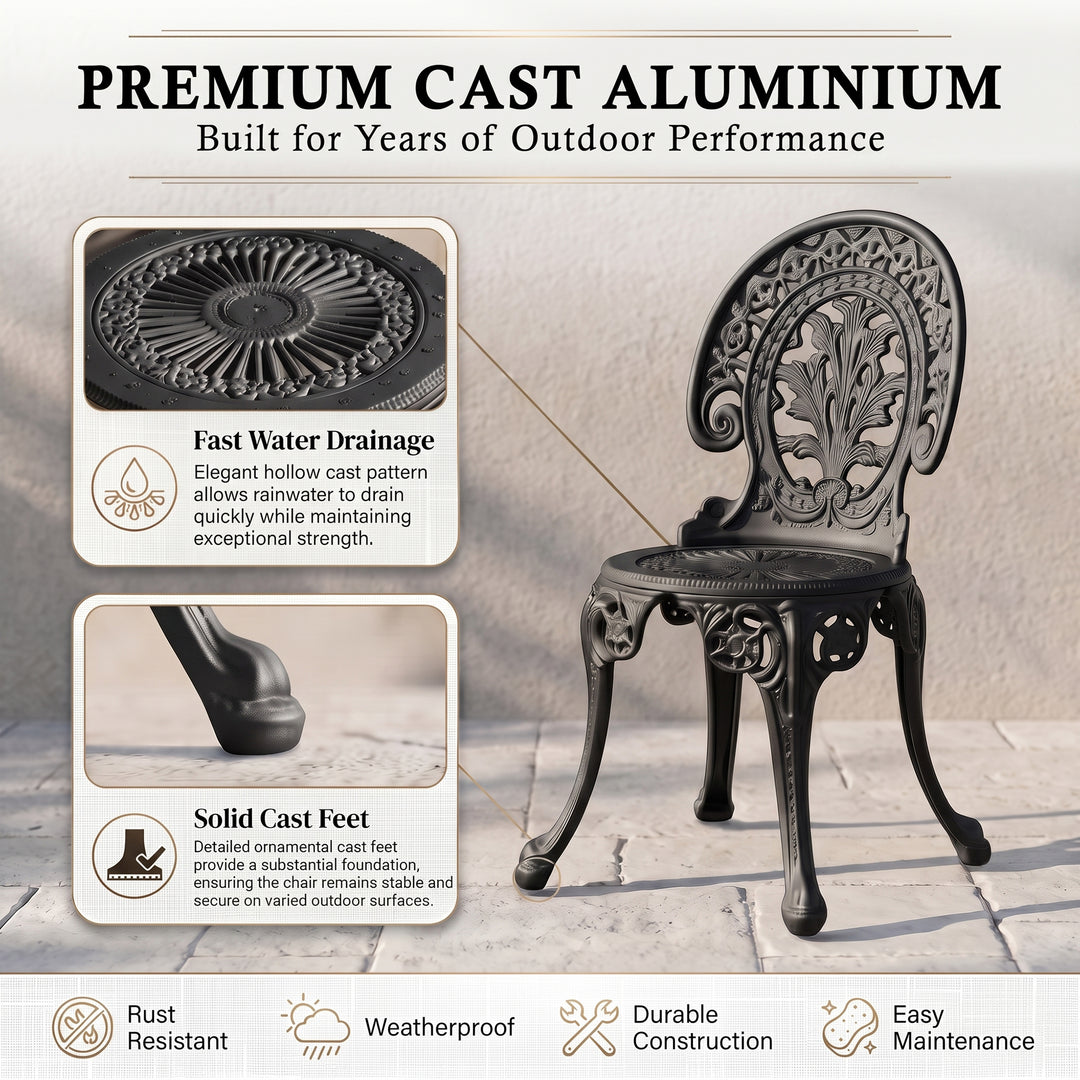 Ziska Cast Aluminium Garden Patio Seating 2 Chair and 1 Table Set (Black)