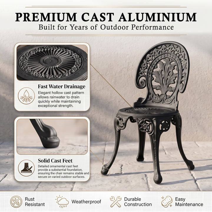 Ziska Cast Aluminium Garden Patio Seating 2 Chair and 1 Table Set (Black)