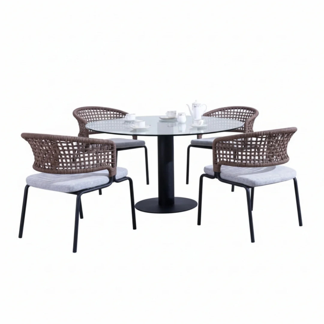 Cristo Outdoor Garden Patio Dining Set 4 Chairs and 1 Table Set (Grey) Braided & Rope