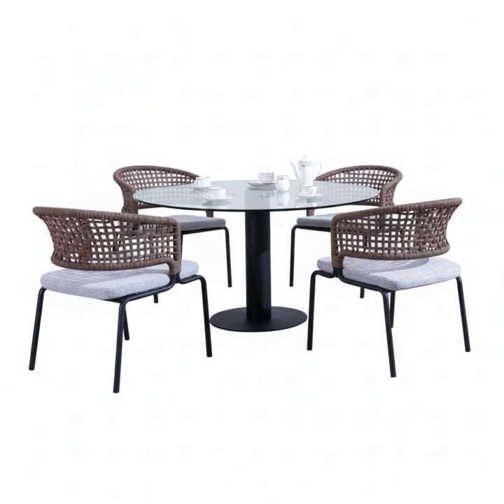 Cristo Outdoor Garden Patio Dining Set 4 Chairs and 1 Table Set (Grey) Braided & Rope