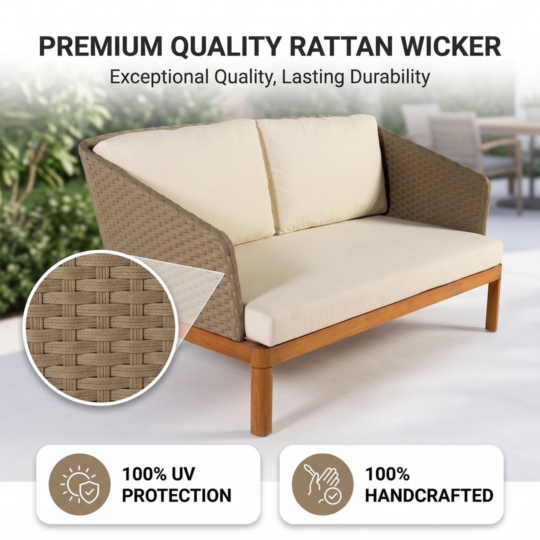 Roberta Outdoor Sofa Set 2 Seater , 2 Single seater and 1 Center Table (Beige + Brown)