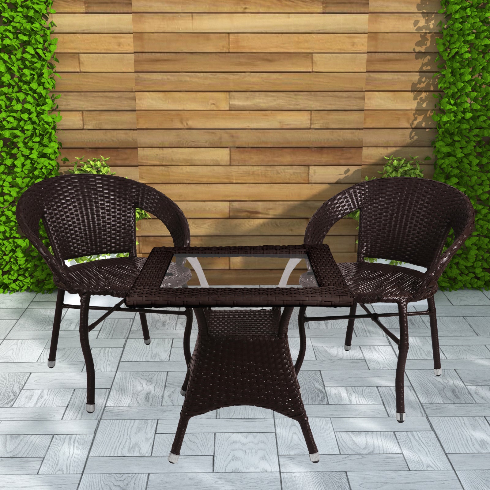 Hapit Outdoor Patio Seating Set 2 Chairs and 1 Table Set (Brown)