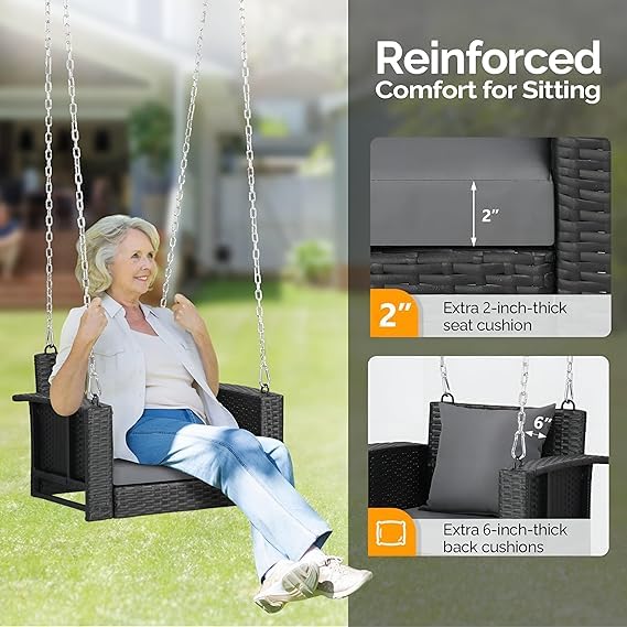 Trellis Single Seater Hanging Swing Without Stand For Balcony, Garden Swing (Black)