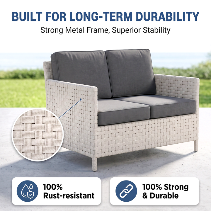 Tecla Outdoor Sofa Set 2 Seater , 2 Single seater and 1 Center Table (Off White)
