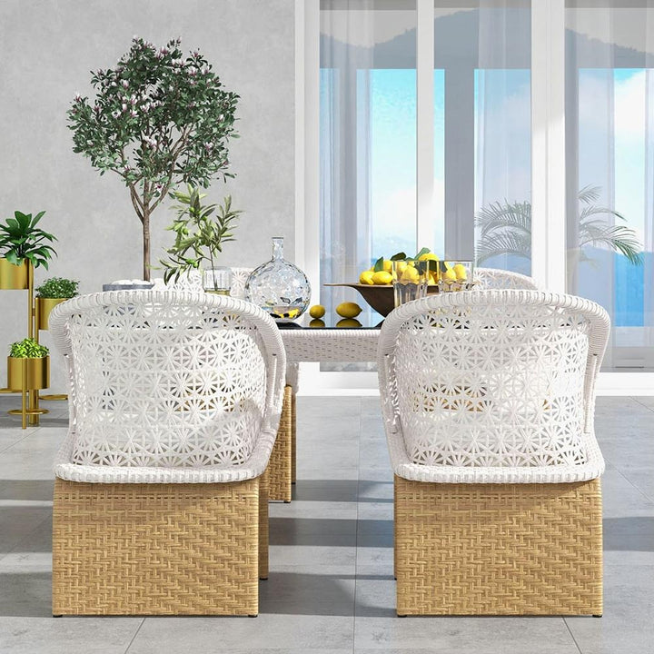 Homela Outdoor Patio Seating Set 4 Chairs and 1 Table Set (Tan + White)