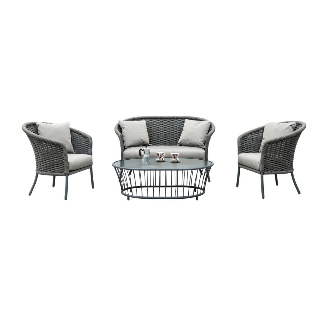 Eira Outdoor Garden Balcony Sofa Set 2 Seater , 2 Single Seater 1 Center Table Set (Black) Braided and Rope