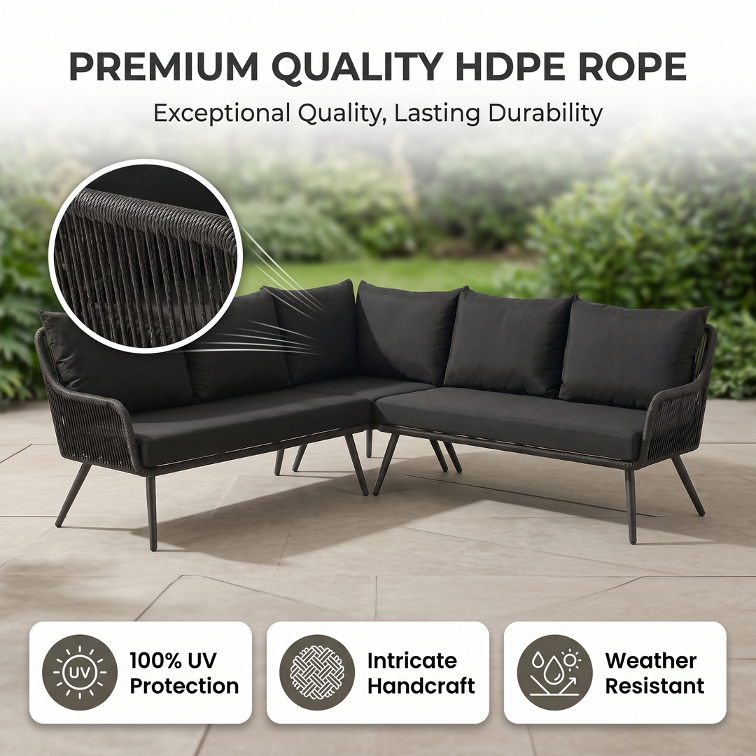 Stash Outdoor Garden Balcony Sofa Set 5 Seater  and 1 Center Table With 2 Ottoman Set (Beige)