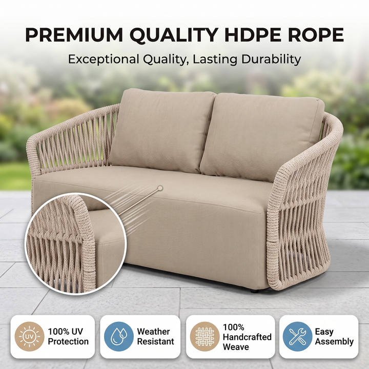 Thoma Outdoor Garden Balcony Sofa Set 2 Seater , 2 Single Seater 1 Center Table Set, Braid & Rope