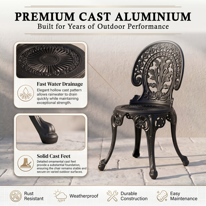 Hasso Cast Aluminium Garden Patio Seating 2 Chair Set (Black)