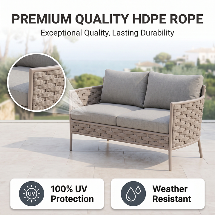 Nivio Outdoor Garden Balcony Sofa Set 2 Seater, 2 Single seater and 1 Center Table Set ( Biege) Braid & Rope