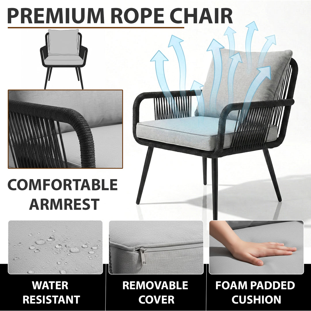 Pulp Outdoor Patio Seating Set 2 Chairs and 1 Table Set (Black) Braided & Rope