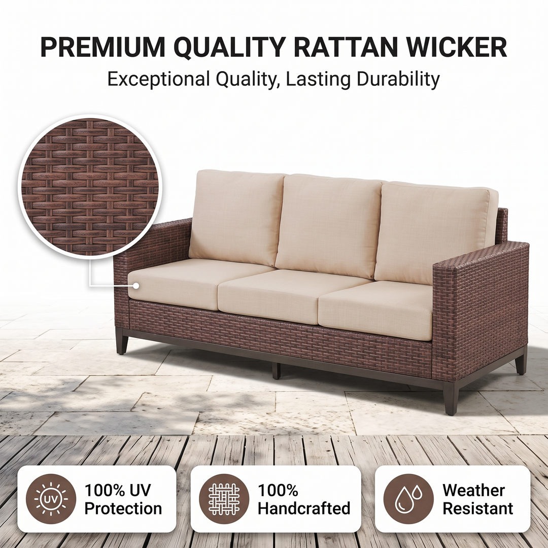 Tello Outdoor Garden Balcony Sofa Set 3 Seater, 2 Single seater and 1 Center Table Set (Brown)