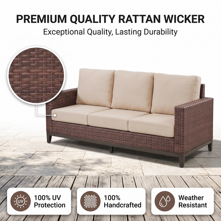 Tello Outdoor Garden Balcony Sofa Set 3 Seater, 2 Single seater and 1 Center Table Set (Brown)