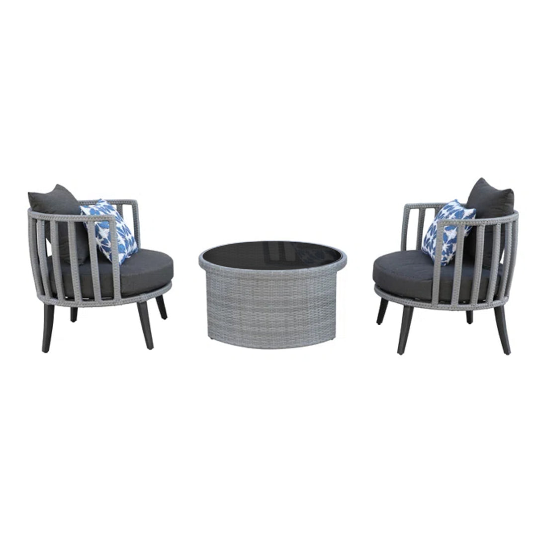 Eto Outdoor Patio Seating Set 2 Chairs and 1 Table Set (Grey)