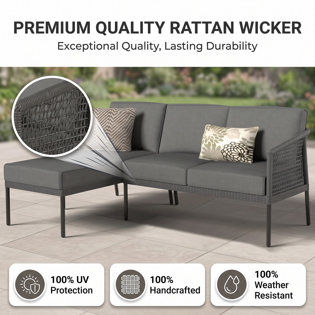 Tryfone Outdoor Garden Balcony Sofa Set 4 Seater 1 Center Table Set (Dark Grey)