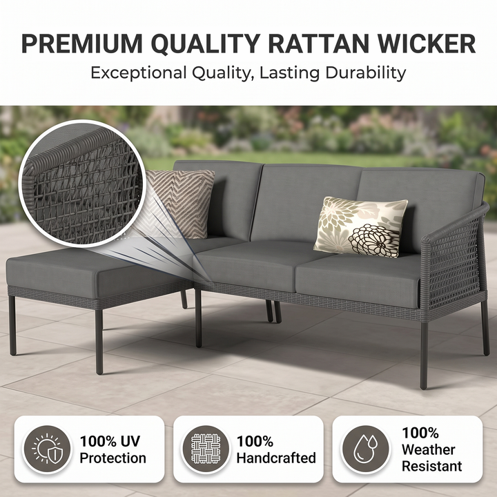 Tryfone Outdoor Garden Balcony Sofa Set 4 Seater 1 Center Table Set (Dark Grey)