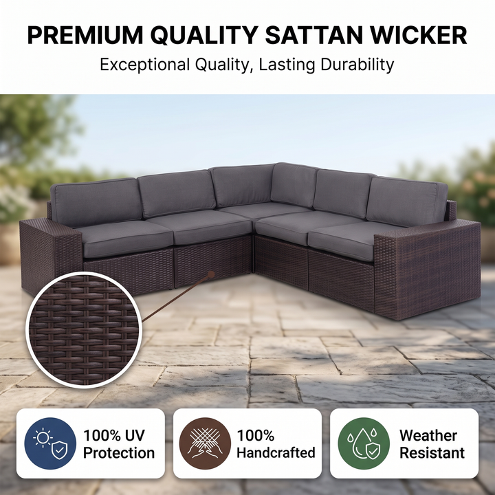Omehia Outdoor Garden Balcony Sofa Set  5 Seater and 1 Center Table Set (Brown)
