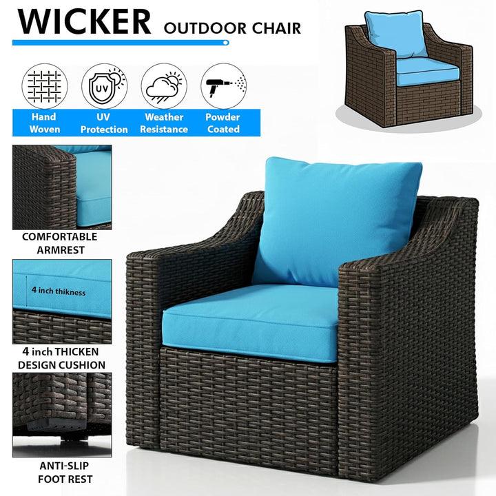 Alfonso Outdoor Patio Sofa Set 2 Single Seater , 2 ottoman and 1 Center Table Set (Black + Blue)