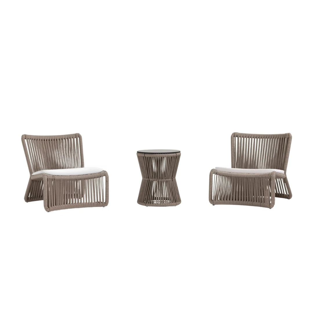 Cestino Outdoor Patio Seating Set 2 Chairs and 1 Table Set (Beige) Braided & Rope