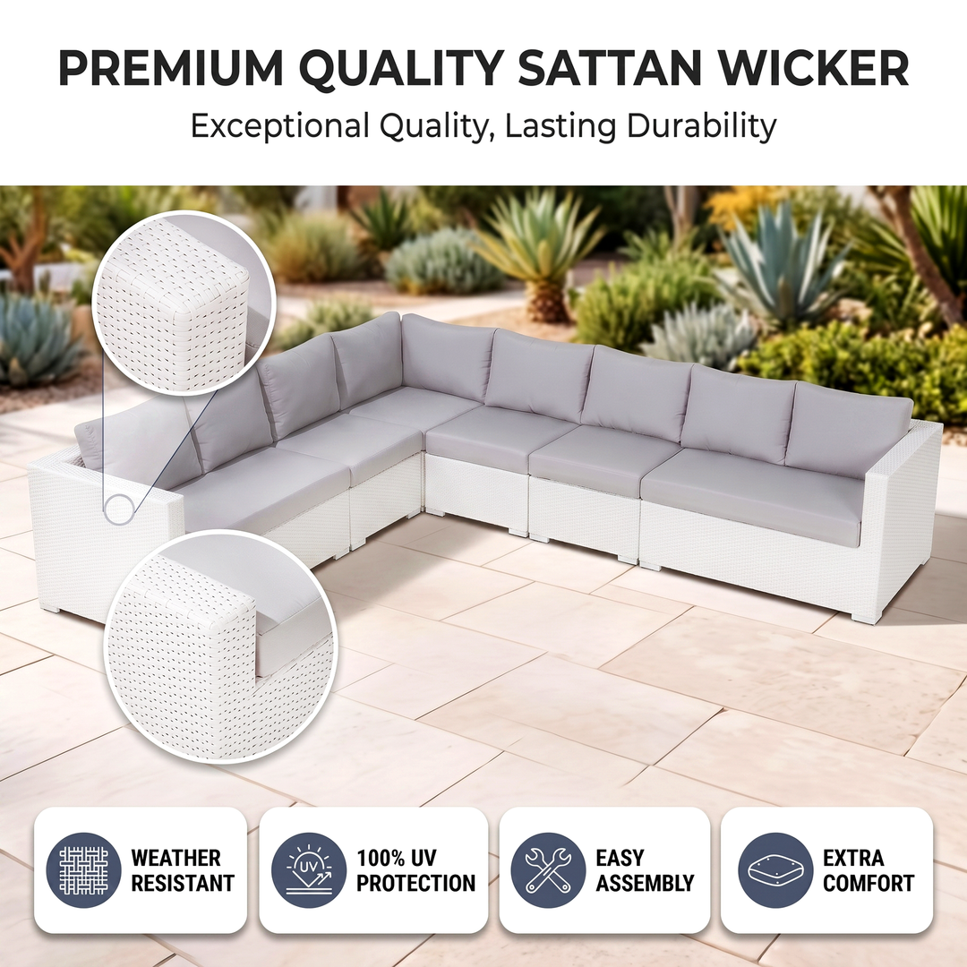 Ulva Outdoor Sofa Set 8 Seater , Single Seater and 2 Center Table Set (White)