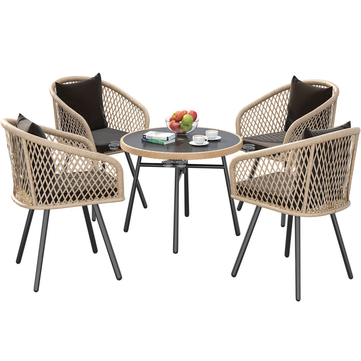 Alux Outdoor Patio Seating Set 4 Chairs and 1 Table Set (Tan + Black)