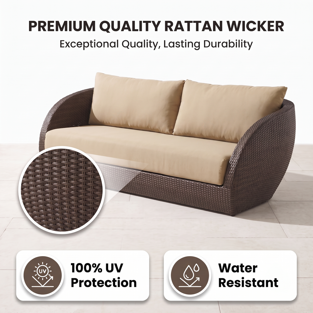 Zomera Outdoor Garden Balcony Sofa Set 3 Seater, 2 Single seater and 1 Center Table With Side Table Set (Brown)