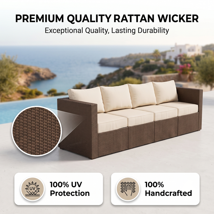 Olivier Outdoor Sofa Set 4 Seater ,2 Seater, 2 Single Seater and 2 Center Table with 2 Ottoman Set (Brown +Cream)
