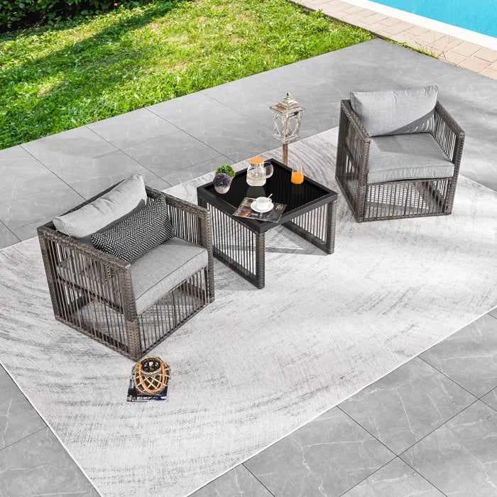 Eldric Outdoor Patio Seating Set 2 Chairs and 1 Table Set (Grey)