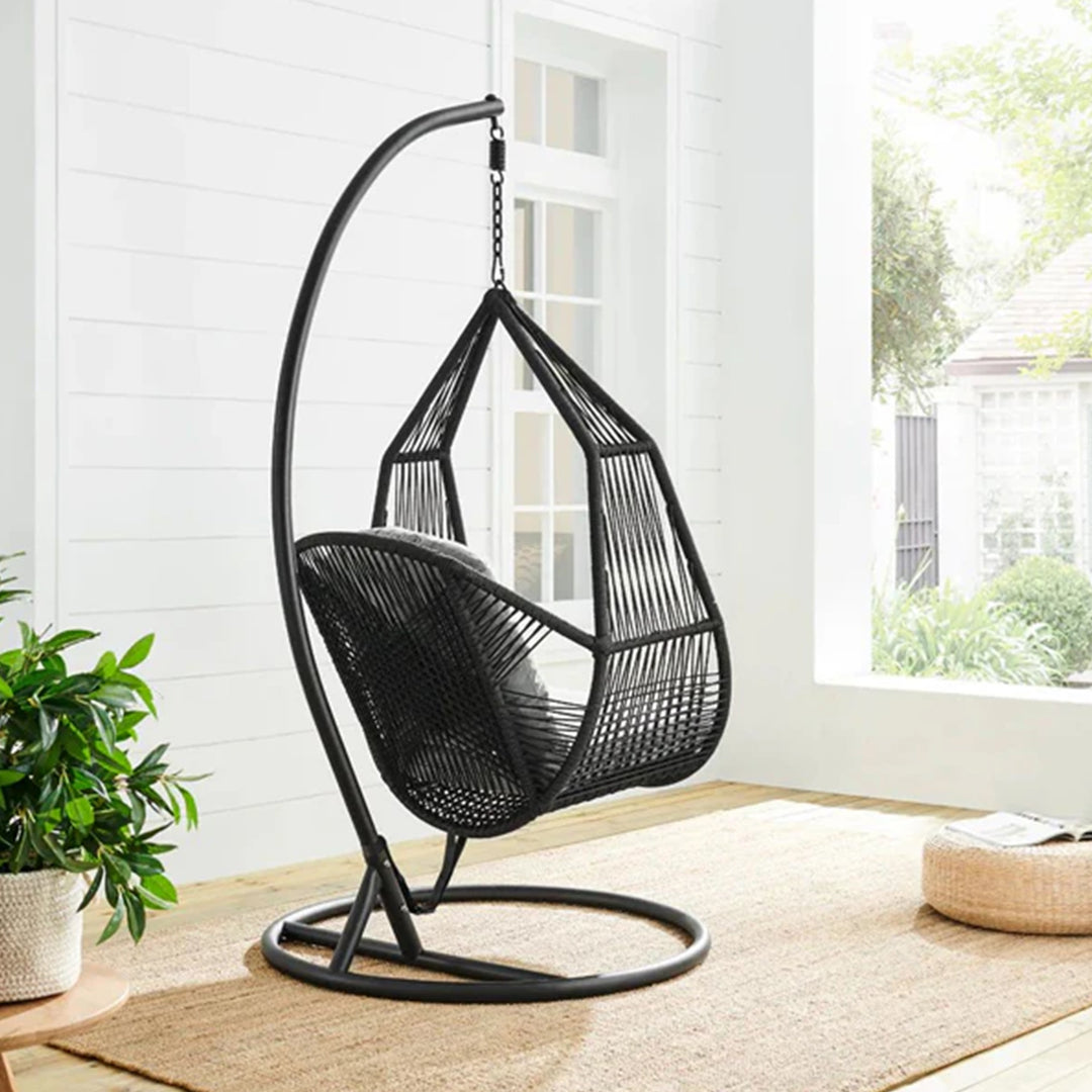 Eloisa Single Seater Hanging Swing With Stand For Balcony , Garden (Black) Braided & Rope (Copy)