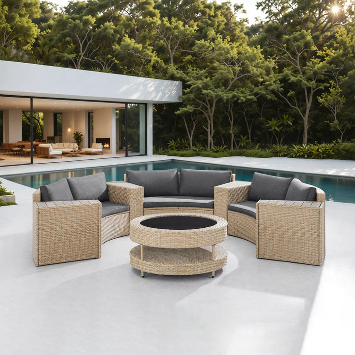 Orca Outdoor Patio Sofa Set 6 seater and 1 Center Table (Light brown)