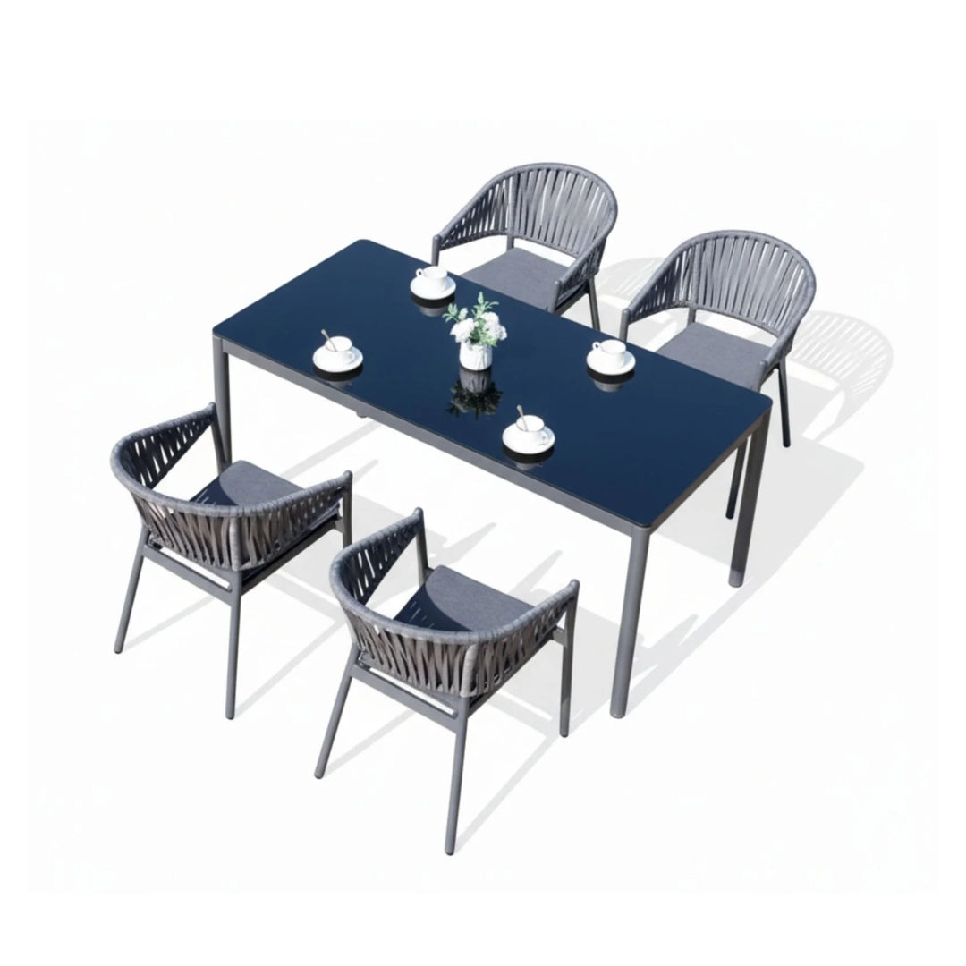 Xuri Outdoor Garden Patio Dining Set 4 Chairs and 1 Table Set (Grey) Braided & Rope