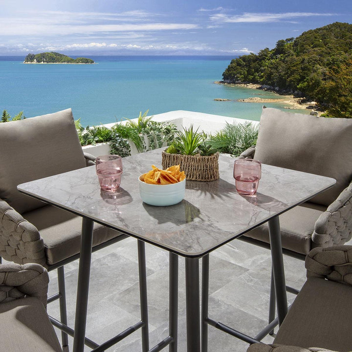 Pico Outdoor Patio Bar Set 4 Chairs and 1 Table Set (Black) Braided & Rope