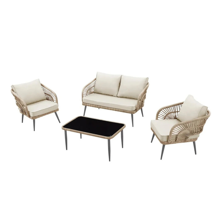 Alpa Outdoor Garden Balcony Sofa Set 2 Seater , 2 Single Seater 1 Center Table Set Braided and Rope