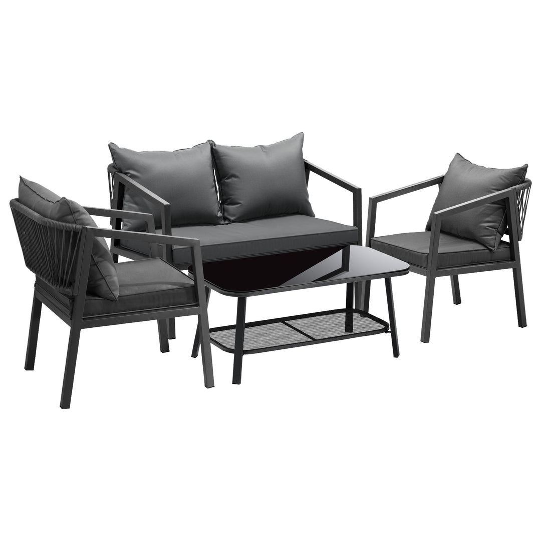 Freig Outdoor Sofa Set 2 Seater, 2 Single seater and 1 Center Table (Dark Grey) Braided & Rope